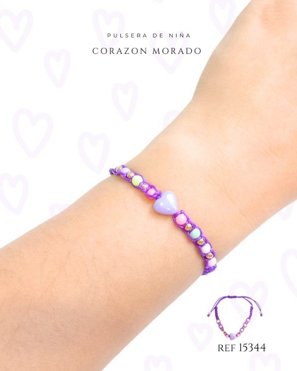 Producto - PULSERA NIÑA CORAZON LILA REF 15344