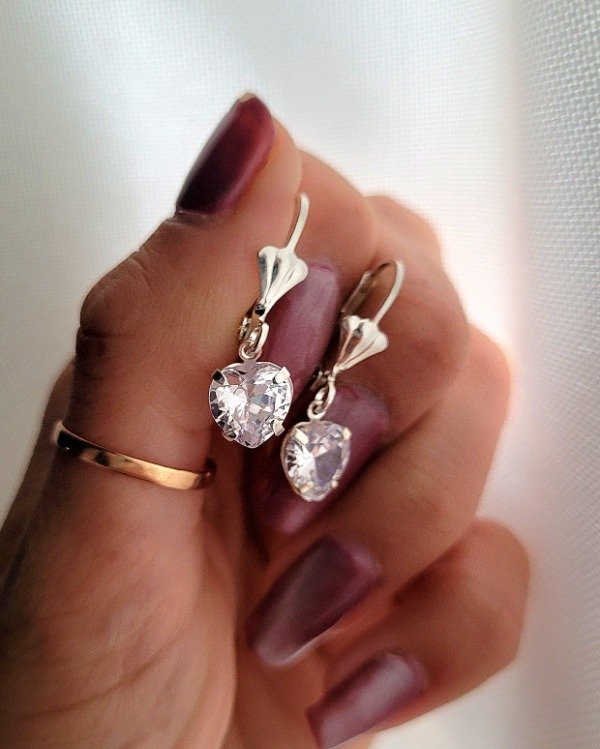 Producto - Argollas cierre a brisura corazón cúbic 9mm Plata 925
