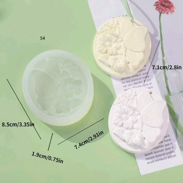 Producto - Molde de silicona - Tag ovalada con flor y mariposa - 1