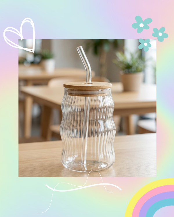 Producto - Vaso Vidrio Ondas y Rayas con Tapa