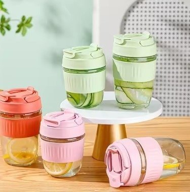 Producto - VASO DE VIDRIO CON BANDA SILICONA