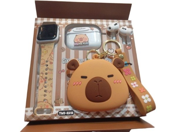 Producto - Set Capibara Kawaii Reloj + Auriculares + Estuche + Monedero + Llavero
