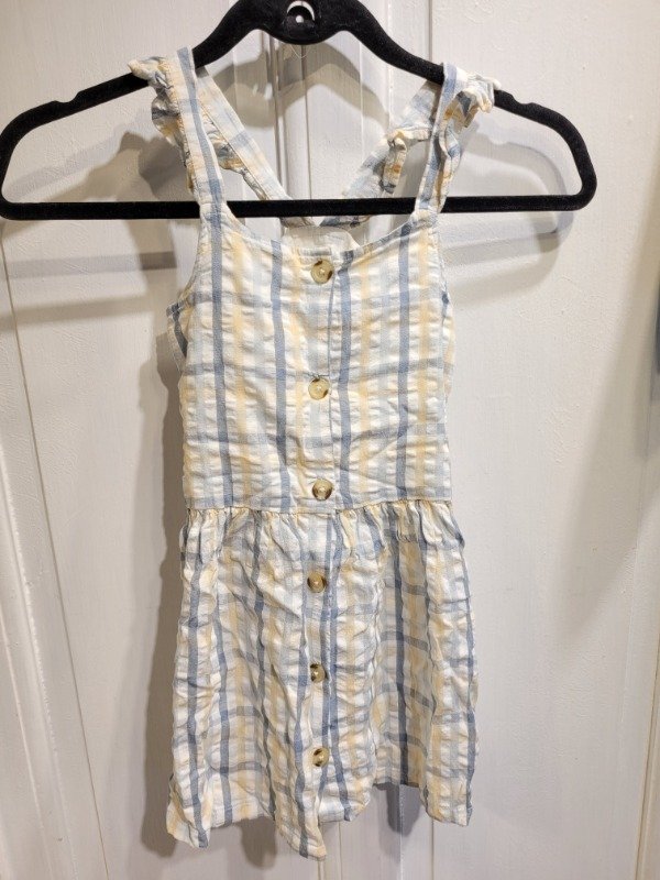 Producto - Vestido UNIT KIDS cuadrillé blanco celeste y beige Talle 6/7 años - PRECIO: 13X