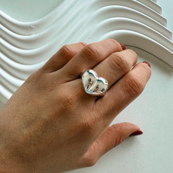 Producto - Anillo chunky corazón inflado plateado
