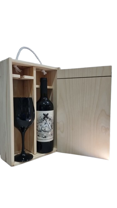 Producto - Caja madera N 2, con 1 copa Negra incluida (sin botella)