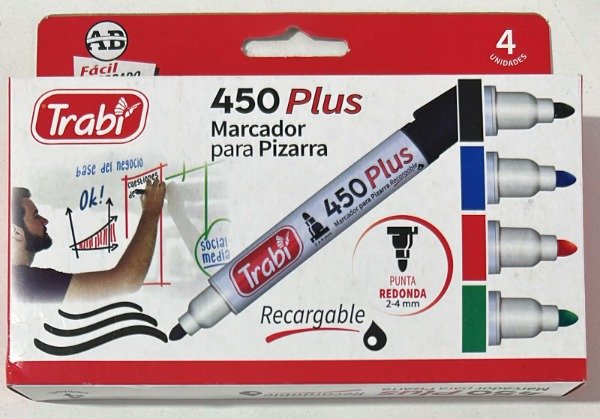 Producto - MARCADOR PARA PIZARRA RECARGABLE TRABI 450 PLUS X 4U.
