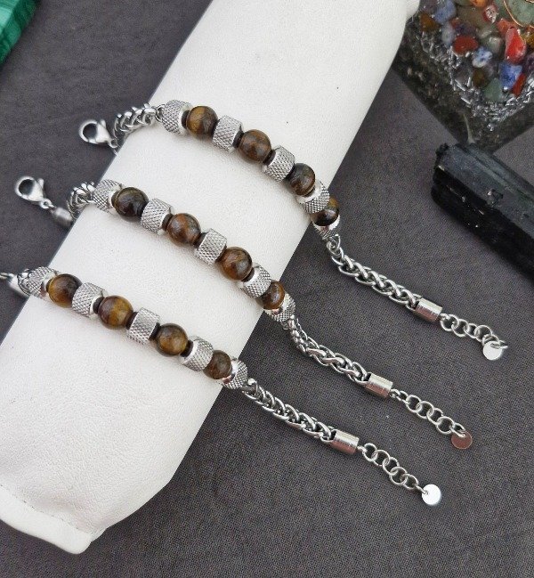 Producto - PULSERA CON OJO DE TIGRE Y ACERO 316L