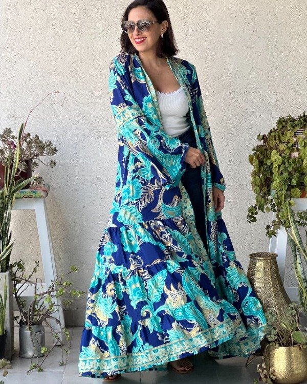 Producto - Kimono Boho Gold Azul y Aqua M a 2XL