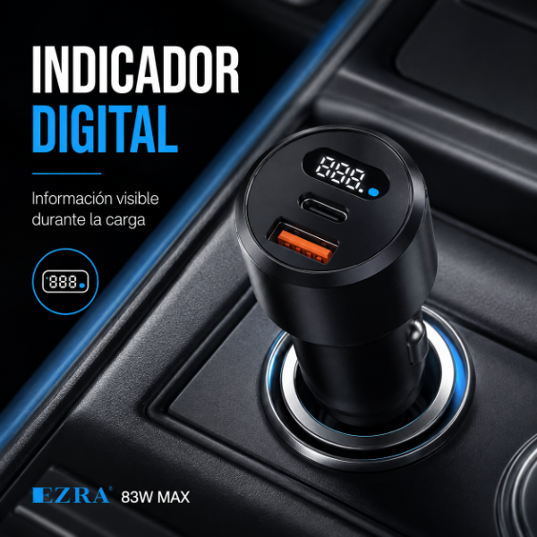 Producto - Cargador Turbo Carga Rapida de Auto de 83W PD65W + QC18W CR80. - 1