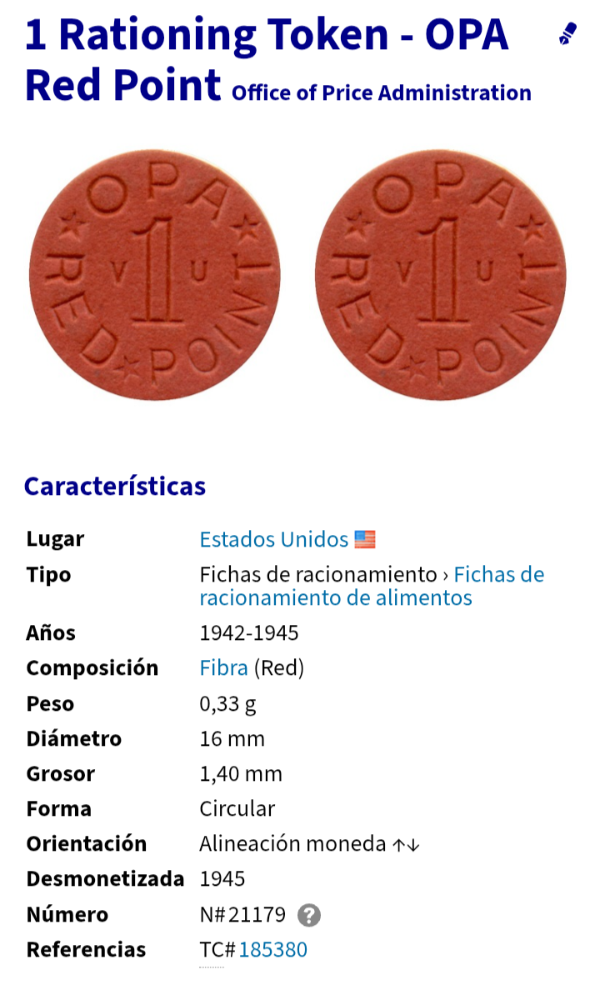 Producto - Estados Unidos ficha de racionamiento de alimentos segunda guerra mundial - 2