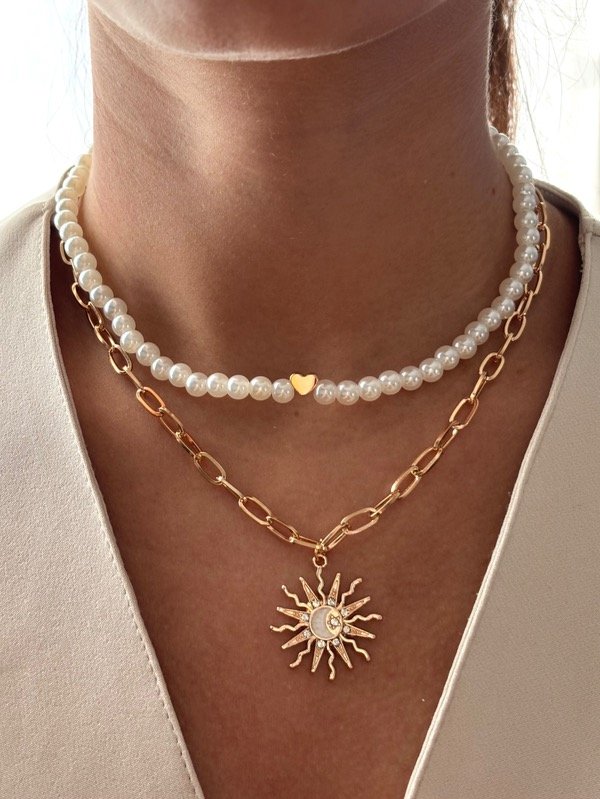 Producto - Set collar dorado sun perla