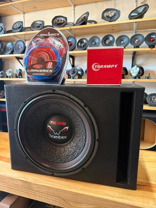 Producto - COMBO SUB 15" BOMBER 400RMS + POTE 400.1 TARAMPS + CABLES + CAJON MDF SLOT