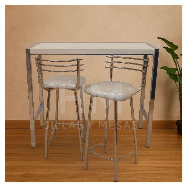 Producto - Desayunador Copenhague  base de caño cromado con  Banquetas Verona