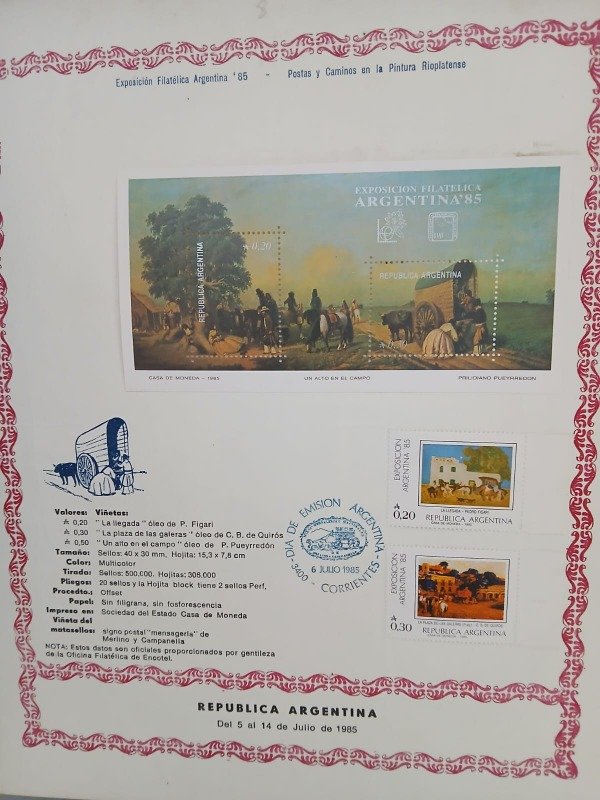 Producto - EXP. FILATELICA 85  POSTAS Y CAMINOS EN LA PINTURA RIOPLATENSE  6 JULIO 1985