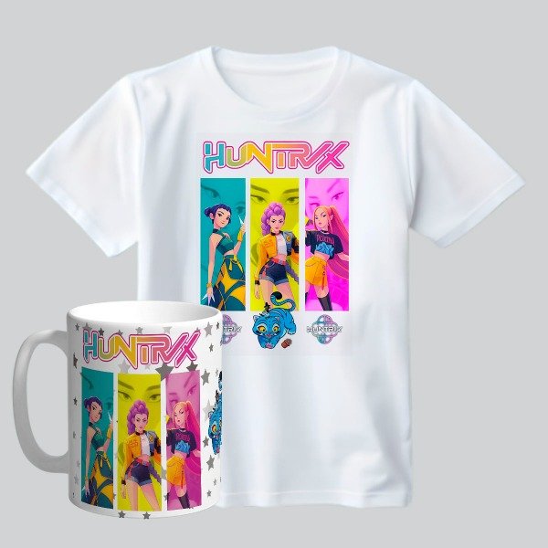 Producto - Combo de Remera con Taza Plástica: Huntrix K-Pop Demon Hunters