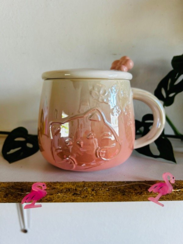 Producto - Taza Gatito tornasol con tapa y cucharita