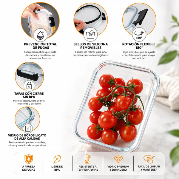 Producto - Set X3 recipientes hermetico -vidrio -apto microondas/horno/freezer/heladera - 1