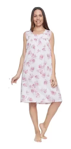 Producto - Camison Dama S/ Manga Estampado Puro Algodon c/Botones