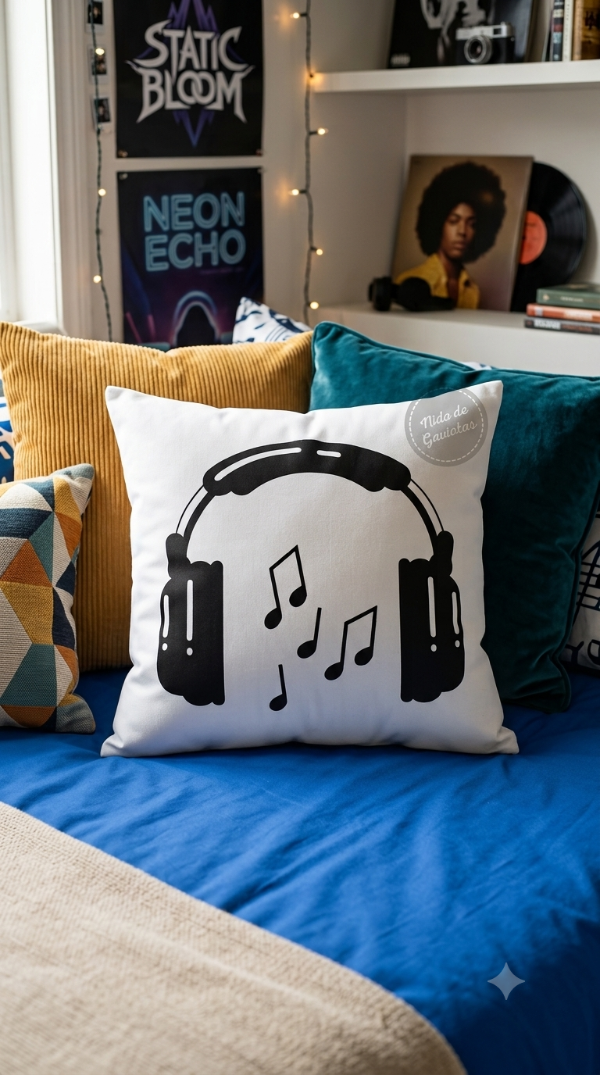 Producto - ALMOHADON  CON IMAGEN DE AURICULARES VINTAGE - 0