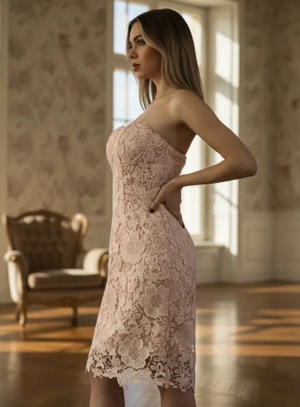 Vestido cóctel guipur al cuerpo — imagen 5