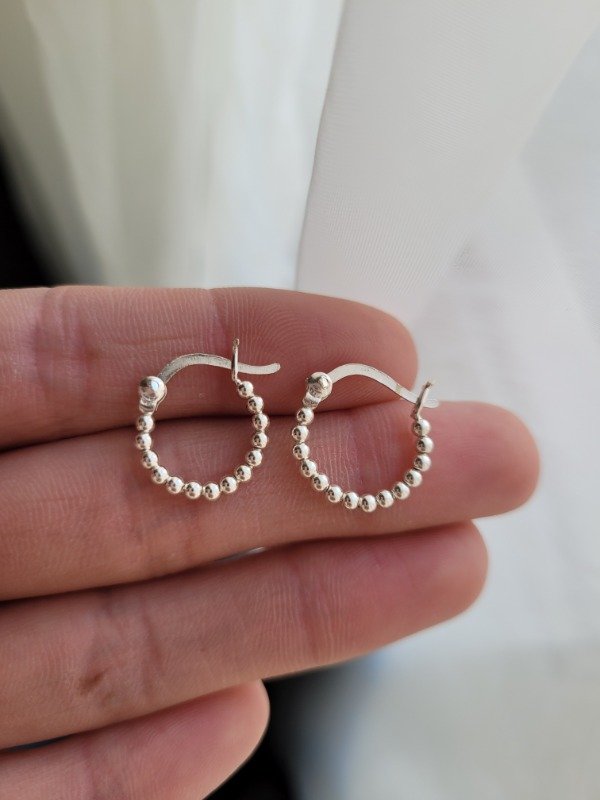 Producto - Par argollitas de bolitas con cierre italiano 1,5 cm - Plata 925 - 0