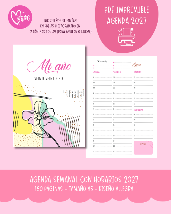 Producto - AGENDA SEMANAL CON HORARIOS 2027 - Diseño ALLEGRA