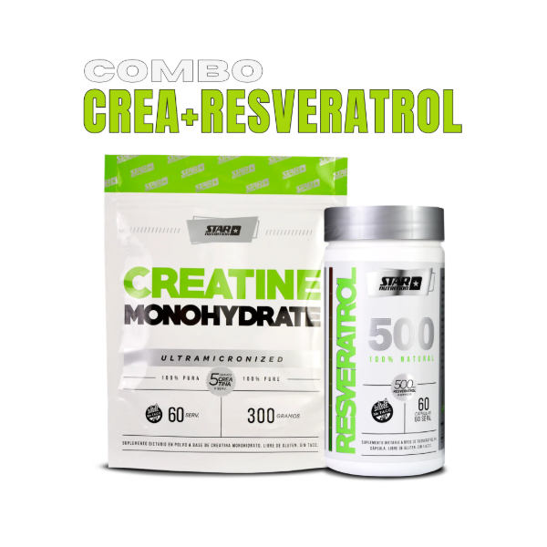 Producto - COMBO STAR NUTRITION - CREATINA 300 GRS. + RESVERATROL 500 60 CAPS.