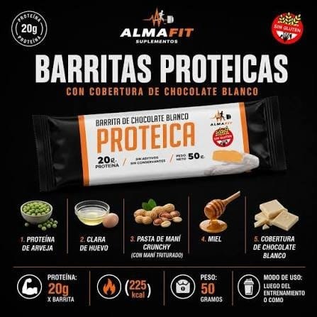 Producto - Barritas 20g Proteina sabor Chocolate Blanco - Alma Fit