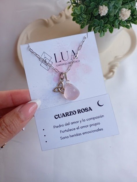 Producto - Collar piedra cuarzo rosa - Acero quirúrgico