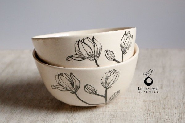 Producto - Bowls de cerámica pintados a mano "Magnolia" 750 ml POR ENCARGO - 0