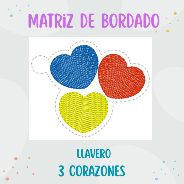 Producto - Matriz de Bordado - Llavero ITH - Estilo Charm - Modelo " 3 Corazones"