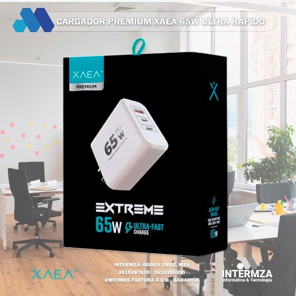Producto - CARGADOR XAEA 65W ULTRA RAPIDO - Usb A + 2 Usb C protección contra sobrecargas