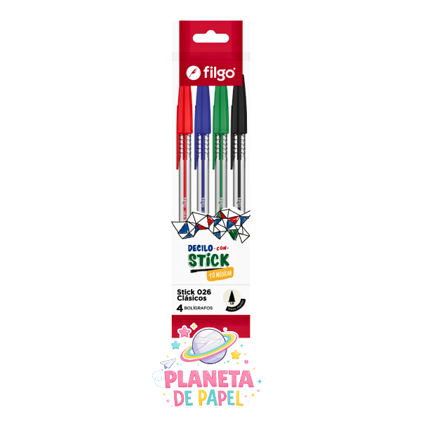 Producto - Boligrafo Stick 026 colores x 4 und FILGO