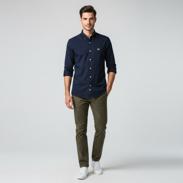 Producto - Camisa lacoste De Algodón Supima Al Cuerpo azul oscuro