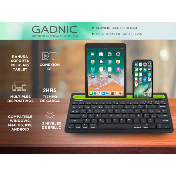 Producto - Teclado español wireless -compacto -bluetooth -soporte multitarea -bat. recargab