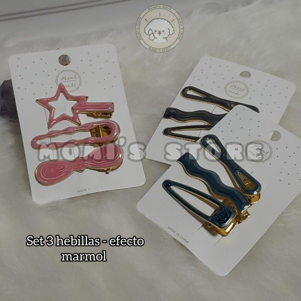 Producto - Set hebillas x3 efecto mármol