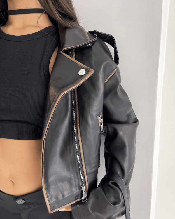 Producto - Campera engomada Combinada con Cierres