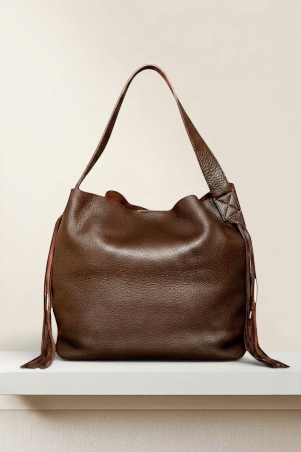 Producto - Cartera Hobo Marrón Chocolate con flecos
