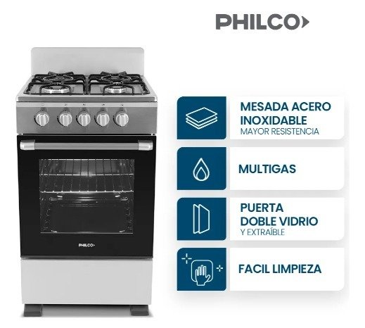 Producto - COCINA PHILCO MULTIGAS 50CM SILVER 94PHCN50P