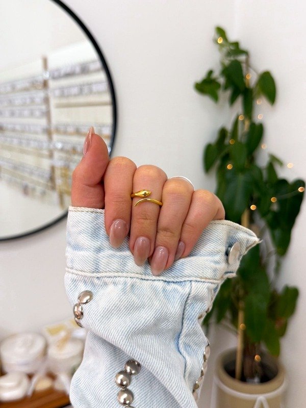 Producto - Anillo acero dorado cobra lisa inflada talle 6