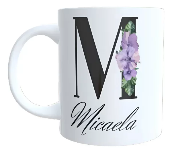 Producto - Taza - Inicial con nombre personalizado (Inicial negra con flor) - 0