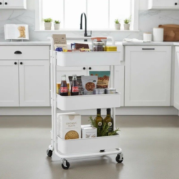 Producto - Carrito metálico  Auxiliar Organizador Multiuso Estantes C/Ruedas