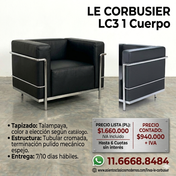 Producto - Sillón LC3 GRAND CONFORT 1 Cuerpo, Estructura Tubular Cromada!!