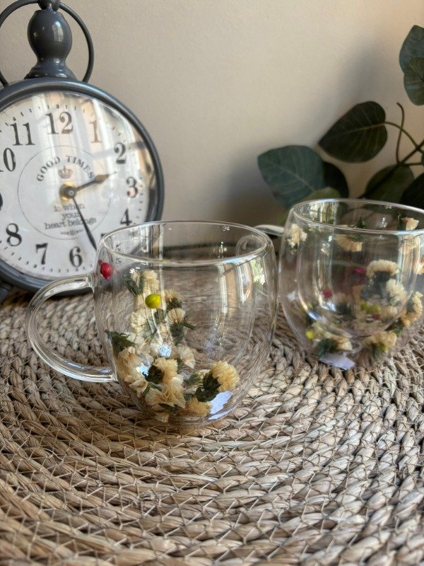 Producto - Taza doble vidrio con flores  250ml