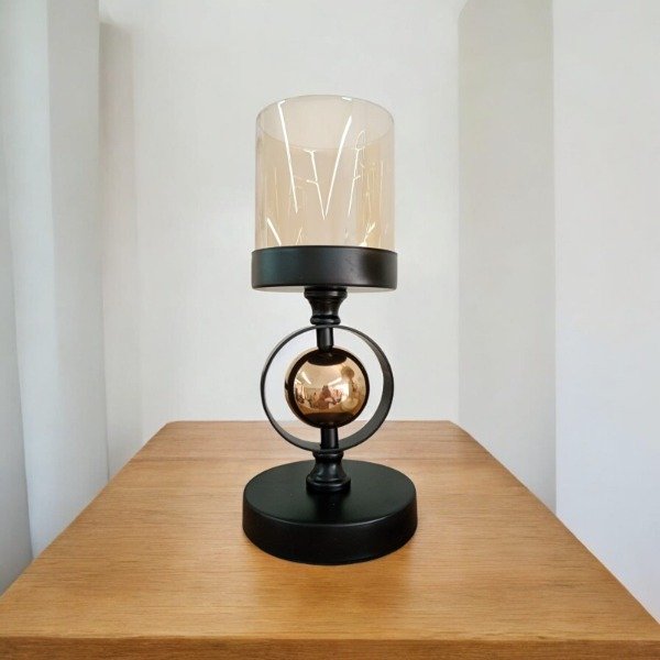 Producto - Porta vela vidrio con pie detalles oro