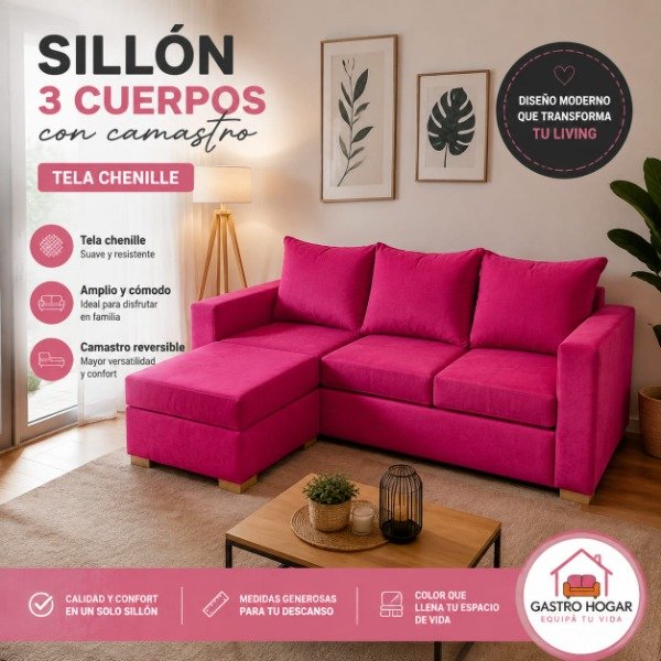 Producto - Juego de living 2 mts con camastro (rosa fucsia) - 0