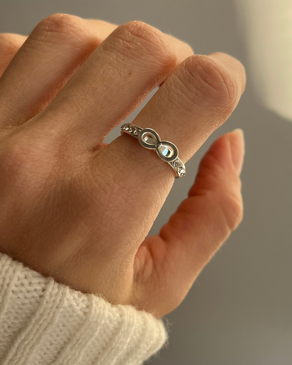 Producto - Anillo infinito de acero blanco número 14
