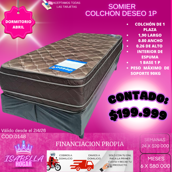 Producto - SOMIER COLCHON DESEO 1P COD:0148