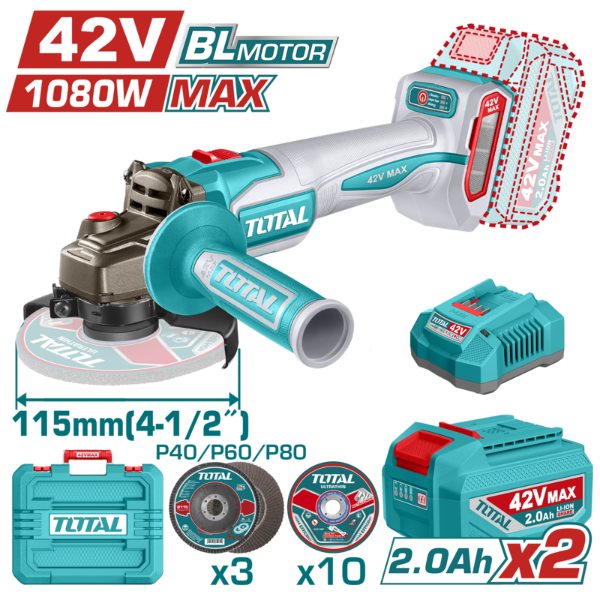 Producto - Amoladora Angular Inalámbrica TOTAL TAGLI2211531 - 42V Brushless - 115 mm