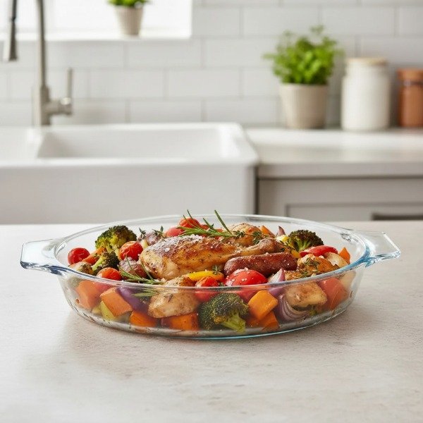 Producto - FUENTE OVAL DE VIDRIO BOROSILICATO CON ASAS THE KITCHEN 23X13X5CM